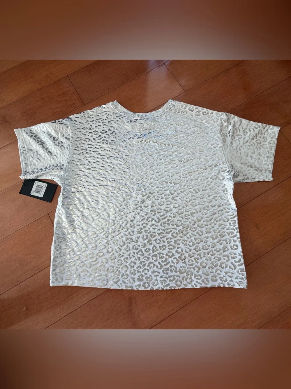 Converse Big Girl Metallic Silver Leopard Print Tee, XL